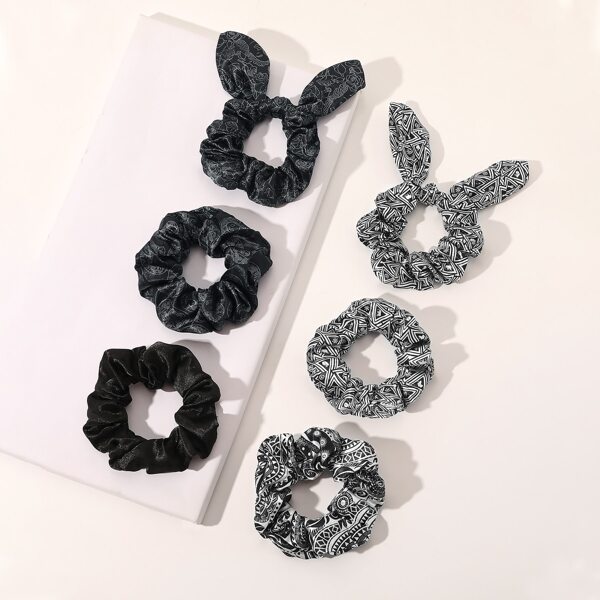 

6pcs Geometric Pattern Scrunchie, Black and white
