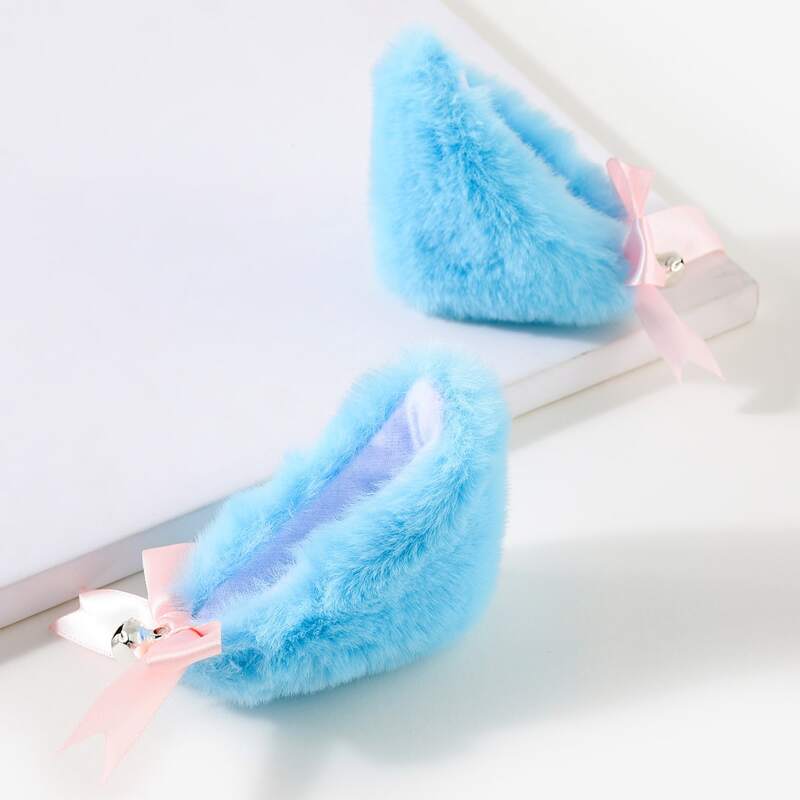 

2pcs Fluffy Ear Decor Hair Clip, Blue