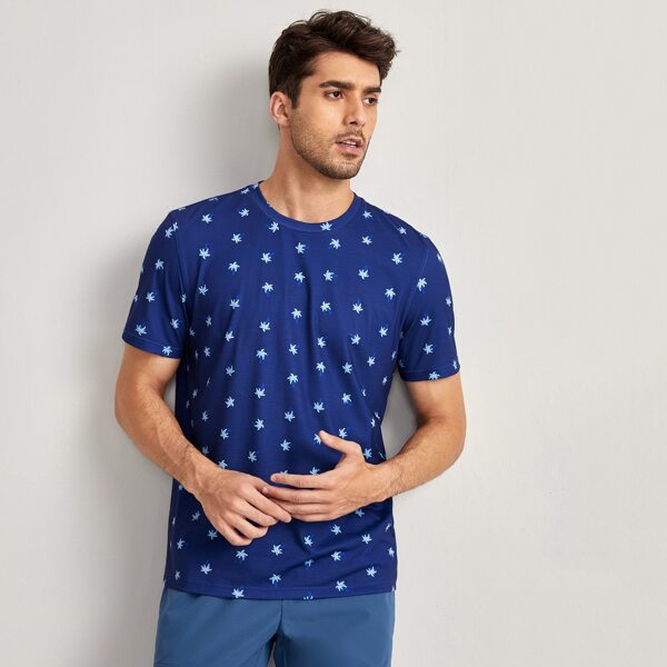 

Men Palm Tree Print Tee, Royal blue