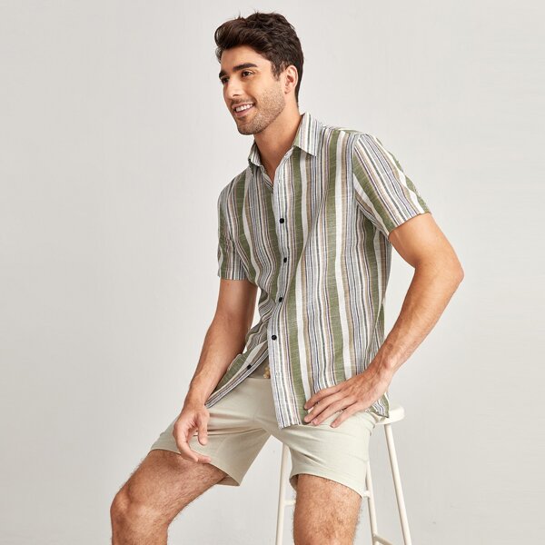 

Men Multi-striped Button Through Shirt, Multicolor