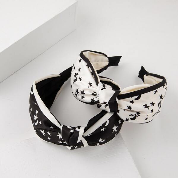 

2pcs Star Print Hair Hoop, Black and white