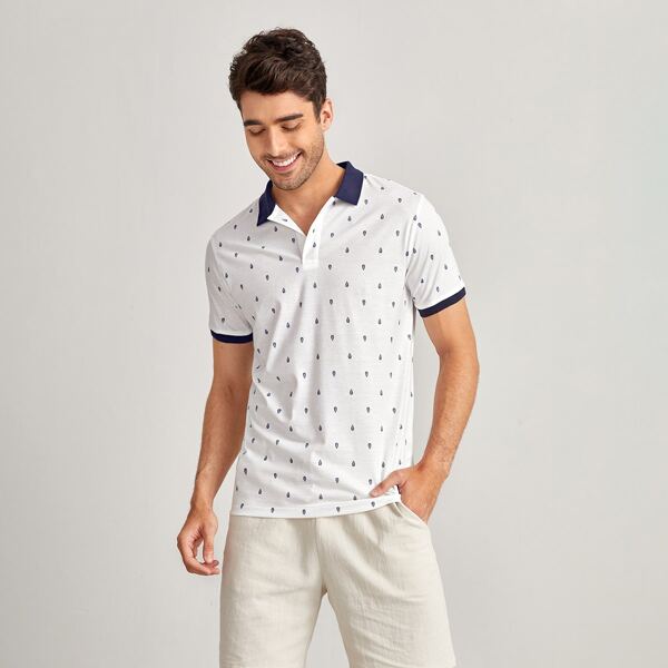 

Men Allover Print Polo Shirt, White