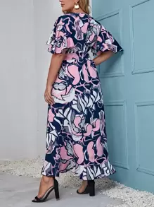 Mulvari Plus Allover Print Surplice Front Belted Dress - Multicolor - View 2