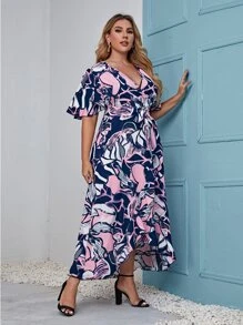 Mulvari Plus Allover Print Surplice Front Belted Dress - Multicolor - View 3