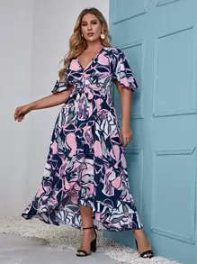 Mulvari Plus Allover Print Surplice Front Belted Dress - Multicolor - View 4