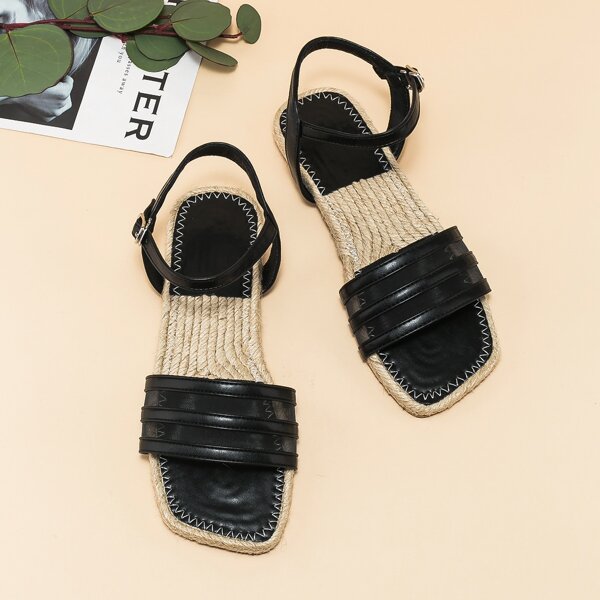 

Minimalist Ankle Strap Flat Sandals, Black