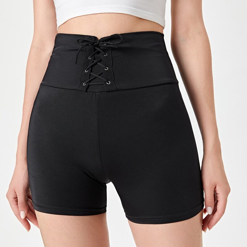 

Solid Lace Up Biker Shorts, Black