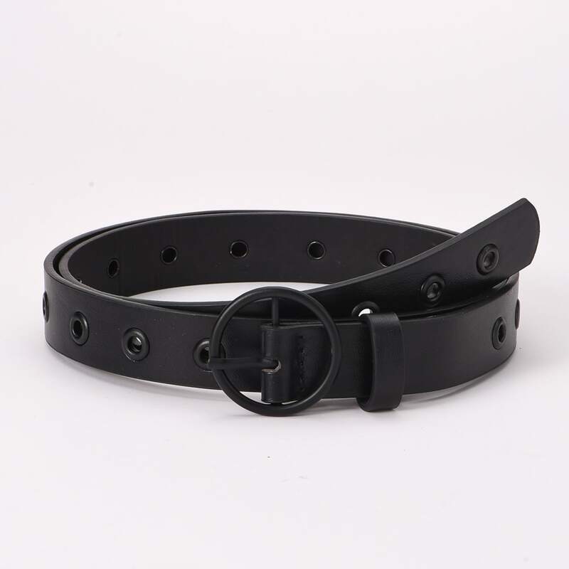

Eyelet Decor Buckle Belt, Black