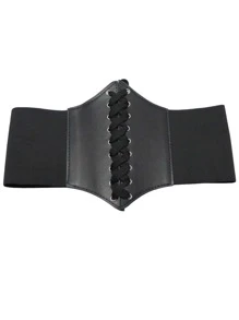 Lace-up Front Corset Belt - Black - View 4