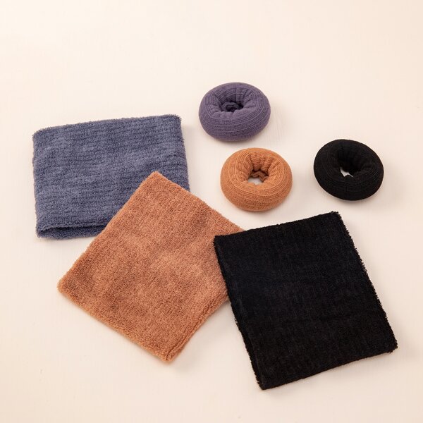

3pcs Solid Hair Tie & 3pcs Hair Band, Multicolor