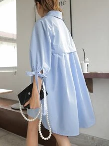 DAZY Knotted Cuff Puff Sleeve Shirt Smock Dress Summer Sundress,Casual Women Dresses,Back To School Clothes - Baby Blue - View 2