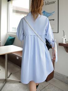 DAZY Knotted Cuff Puff Sleeve Shirt Smock Dress Summer Sundress,Casual Women Dresses,Back To School Clothes - Baby Blue - View 8