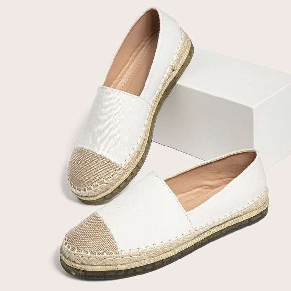 

Two Tone Espadrille Flats, White