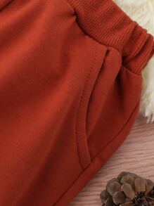 Baby Unisex Solid Batwing Sleeve Sweatshirt With Joggers - Burnt Orange - View 7