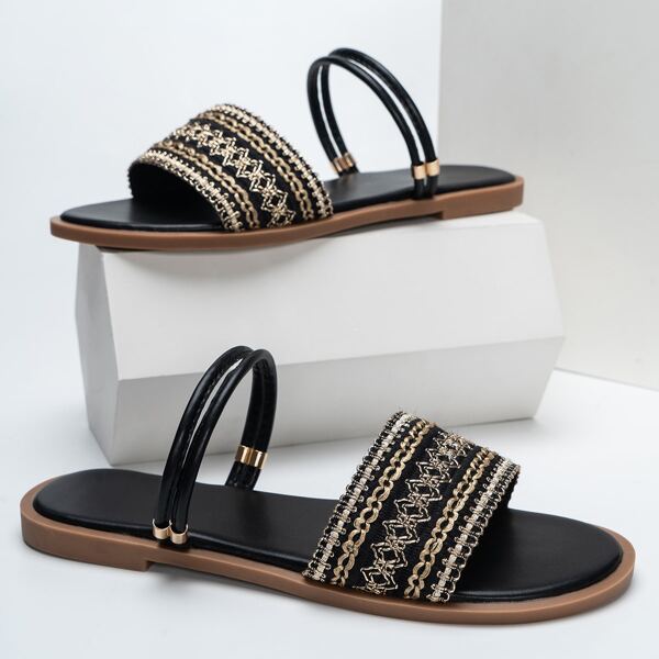 

Embroidery Design Two Way Wear Sandals, Black