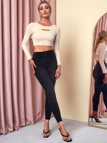 Ribbed Tank Top And Super Crop Top - Apricot - View 5