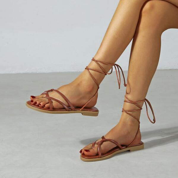 

Minimalist Strappy Thong Sandals, Brown