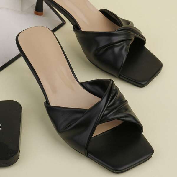 

Wrap Detail Stiletto Heeled Mules, Black