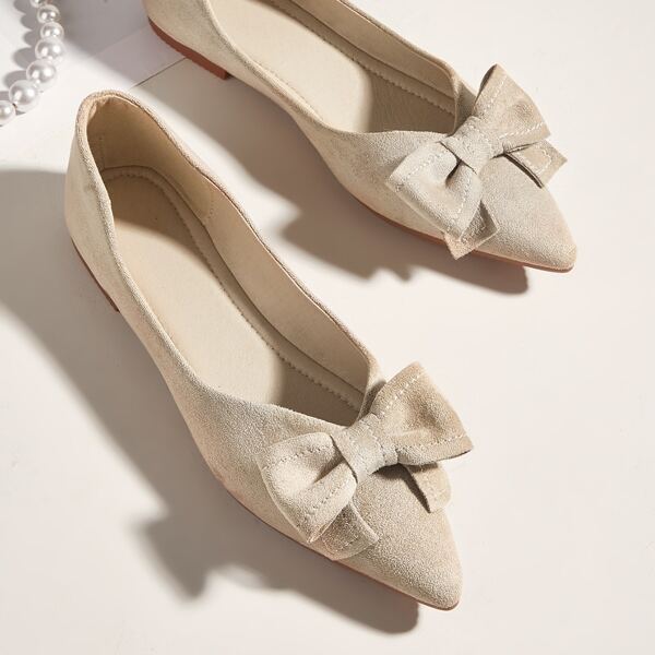 

Bow Decor Slip On Flats, Beige