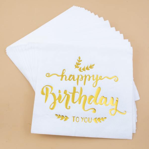 

20pcs Birthday Party Disposable Napkin, Gold