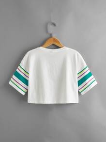 SHEIN Girls Stripe Print Drop Shoulder Tee - Multicolor - View 2