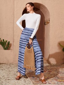 Mulvari 高腰紮染闊腿褲 - 藍白色 - 查看 1