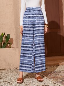Mulvari 高腰紮染闊腿褲 - 藍白色 - 查看 3
