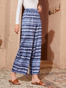 Mulvari 高腰紮染闊腿褲 - 藍白色 - 查看 5