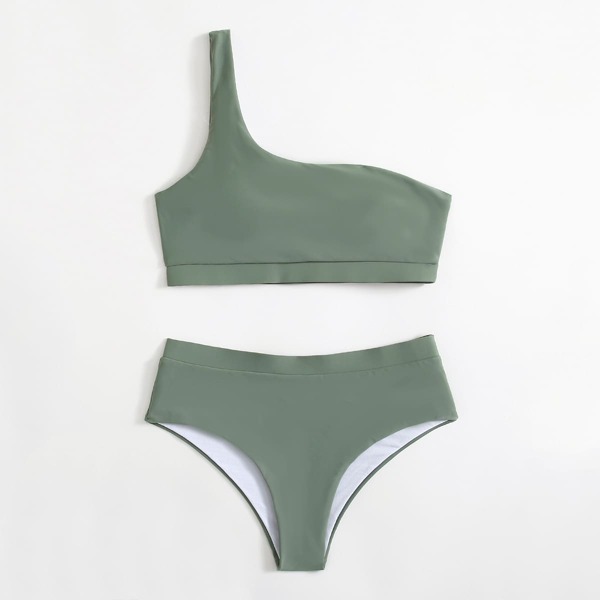 

One Shoulder Bikini Swimsuit, Army green