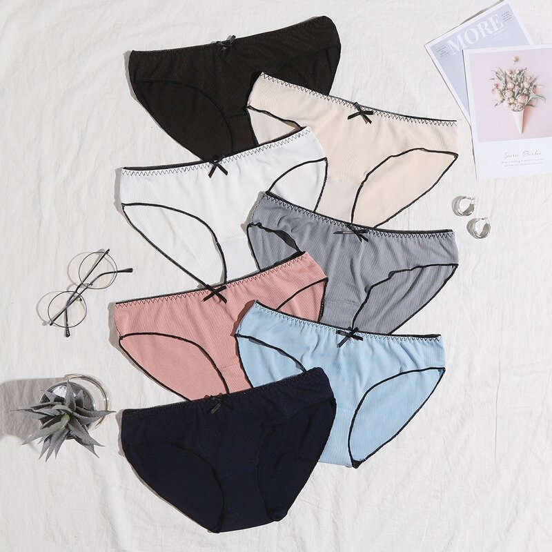 

7pack Rib Contrast Binding Panty Set, Multicolor