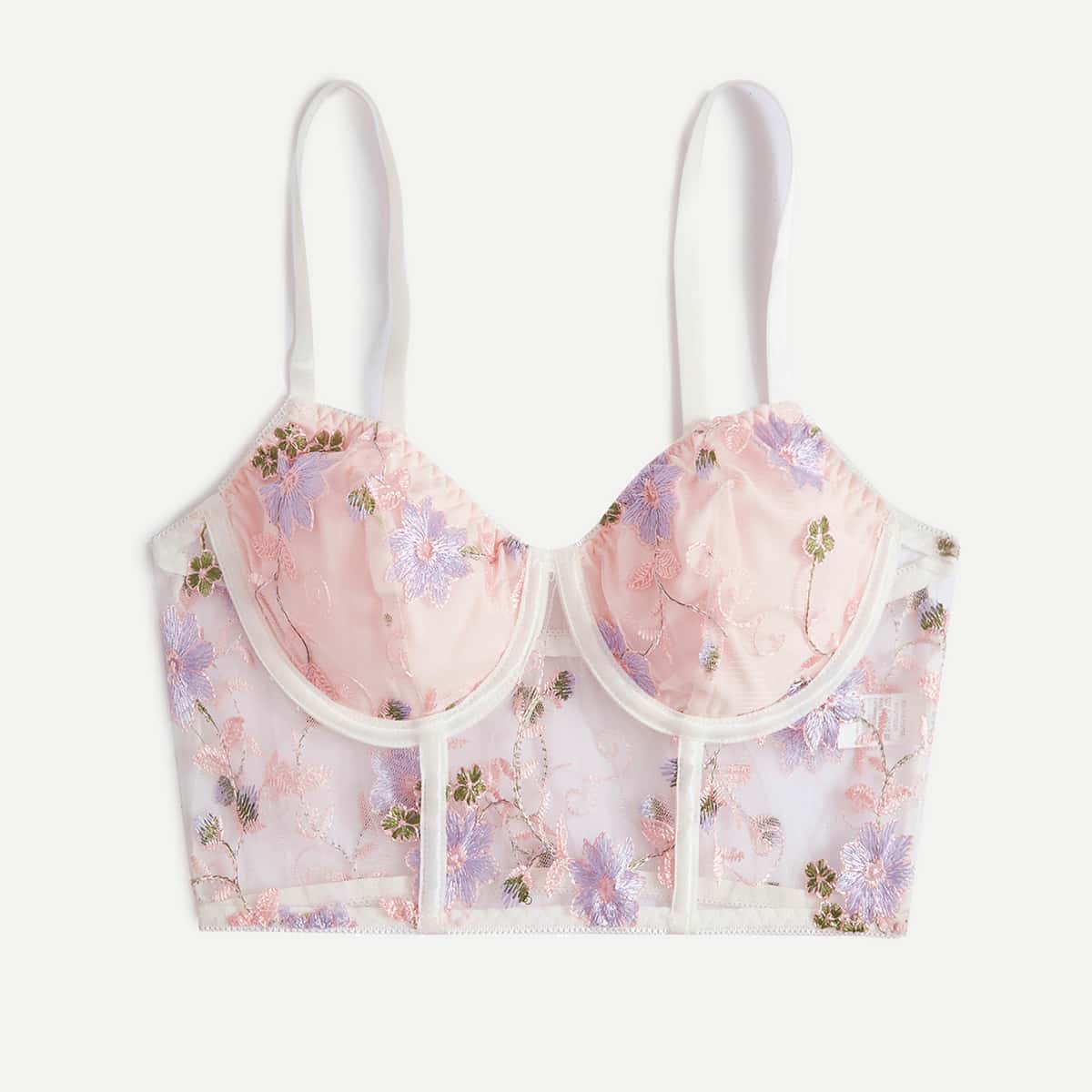 

Floral Embroidery Crop Cami, Baby pink