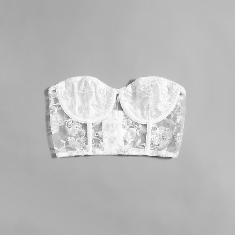 

Floral Embroidery Crop Tube Top, White