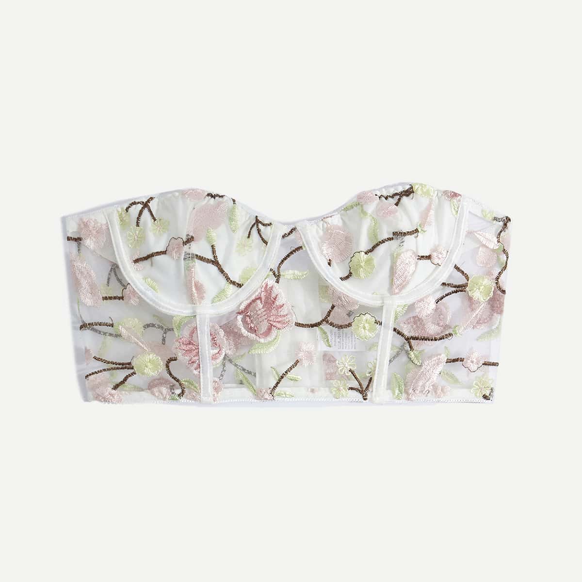 

Floral Embroidery Tube Top, White