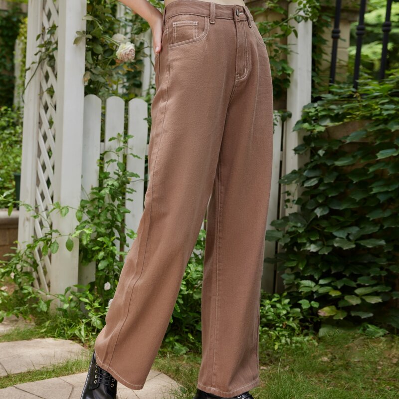 

Solid Slant Pocket Jeans, Coffee brown