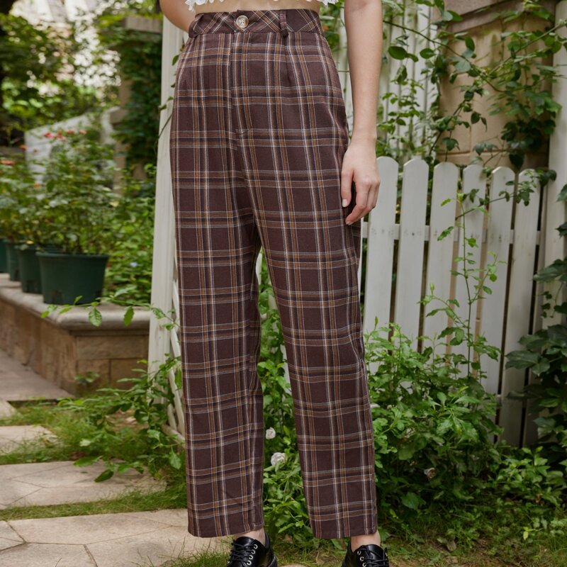 

Plaid Button Fly Pants, Multicolor