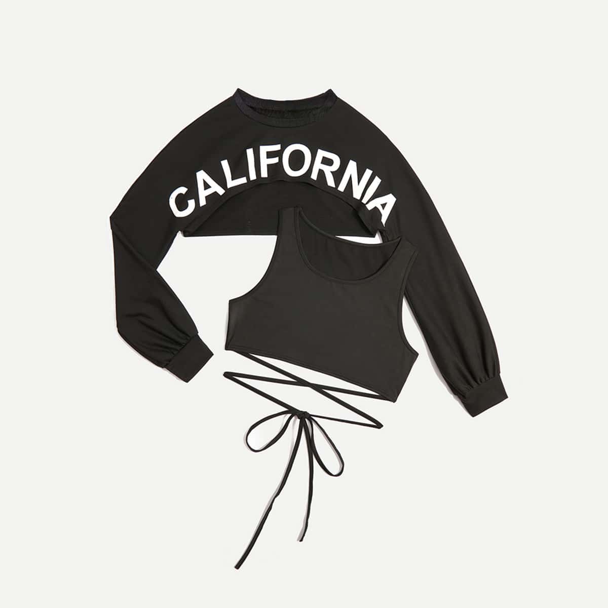 

Letter Super Crop Tee & Criss Cross Tank Top, Black and white