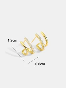 Cubic Zirconia Decor Stud Earrings - Yellow Gold - View 3