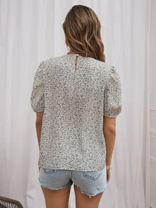 SHEIN Holidaya Ditsy Floral Puff Sleeve Blouse - Multicolor - View 2