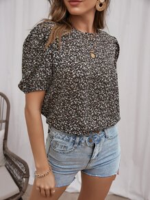 SHEIN Holidaya Ditsy Floral Puff Sleeve Blouse - Multicolor - View 6
