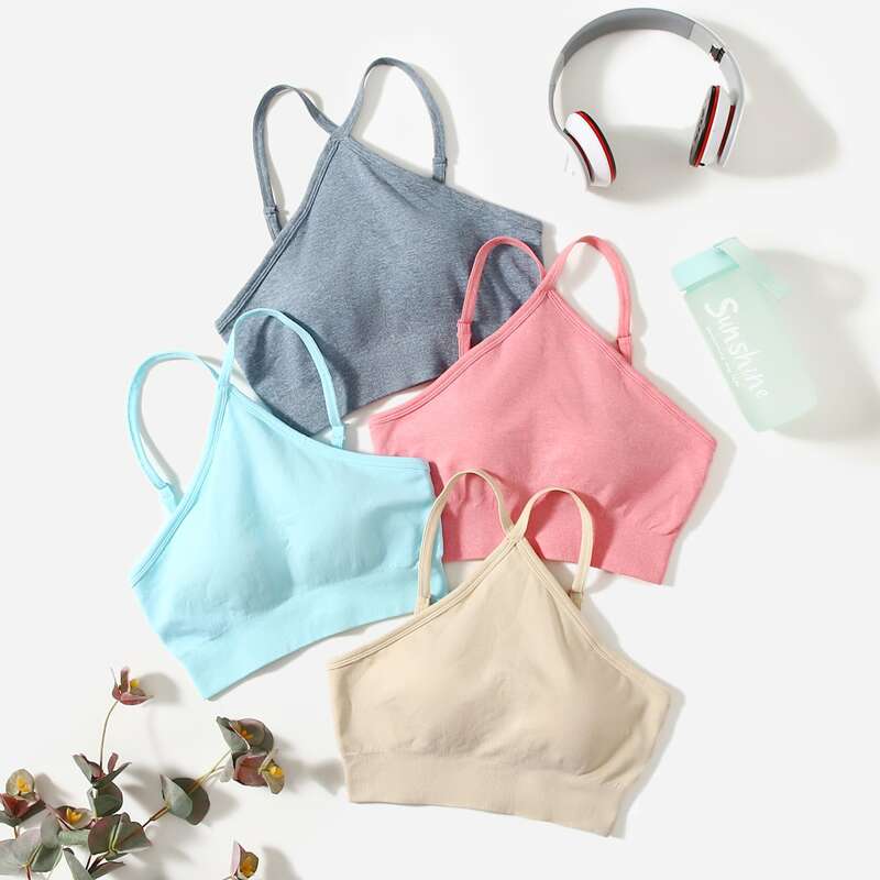 

4 Pack Solid Seamless High Elastic Sports Bra, Multicolor