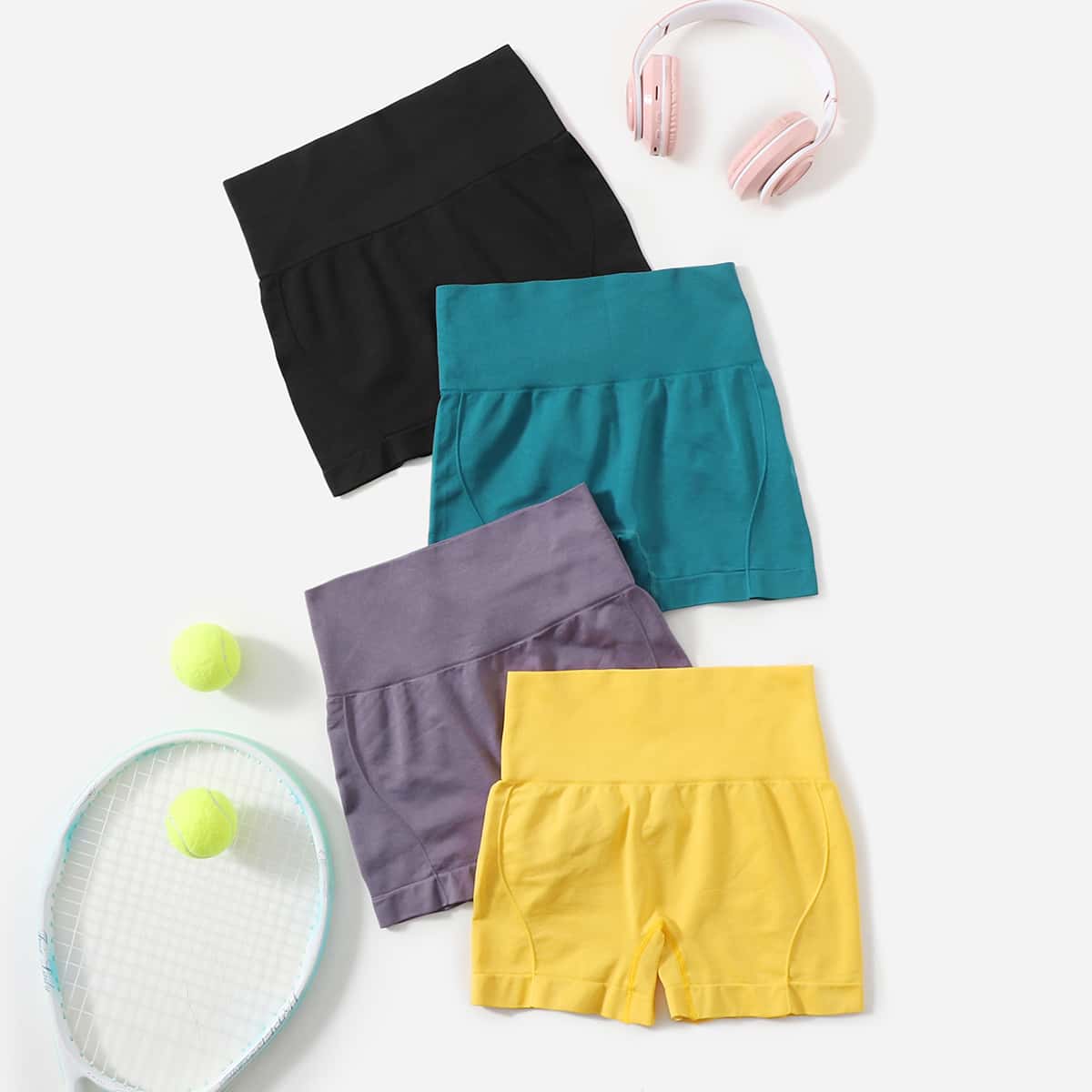 

4pcs Wide Band Waist Sports Shorts, Multicolor