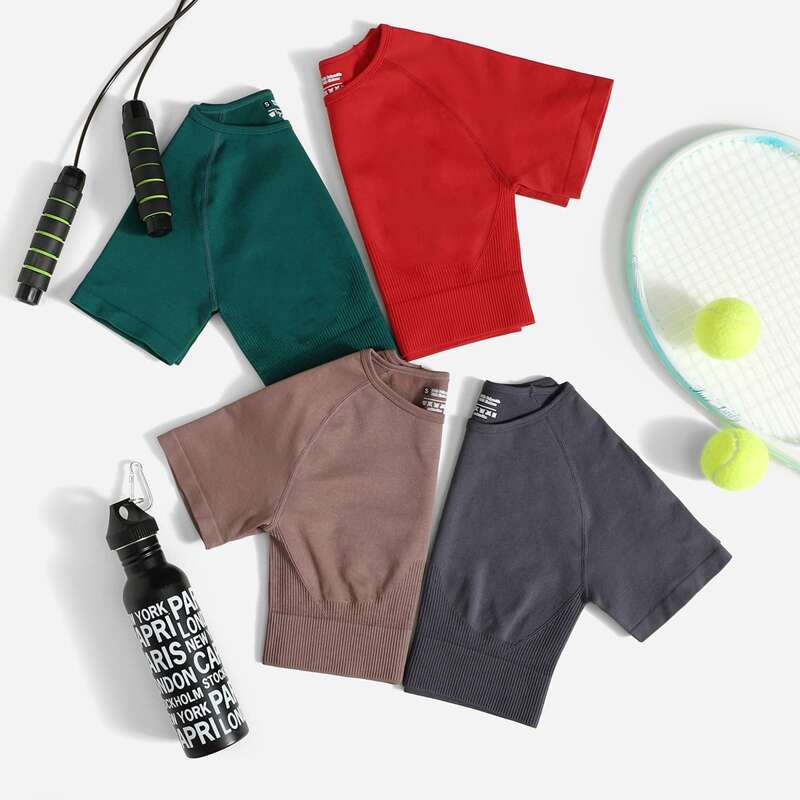

4pcs Seamless High Stretch Raglan Sleeve Sports Tee, Multicolor