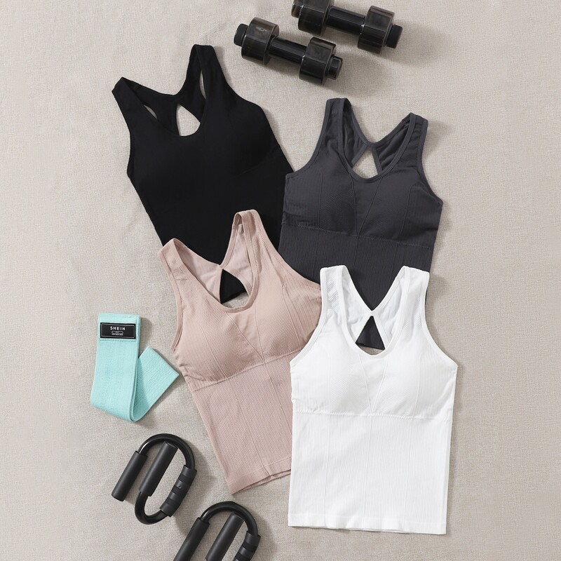 

4pcs Seamless Solid Sports Tank Top, Multicolor