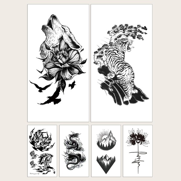 

6sheets Animal Pattern Tattoo Sticker, Black
