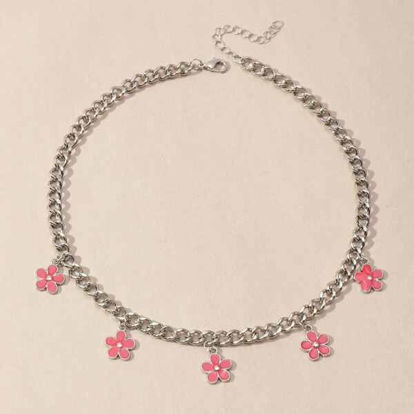 

Flower Charm Necklace, Hot pink