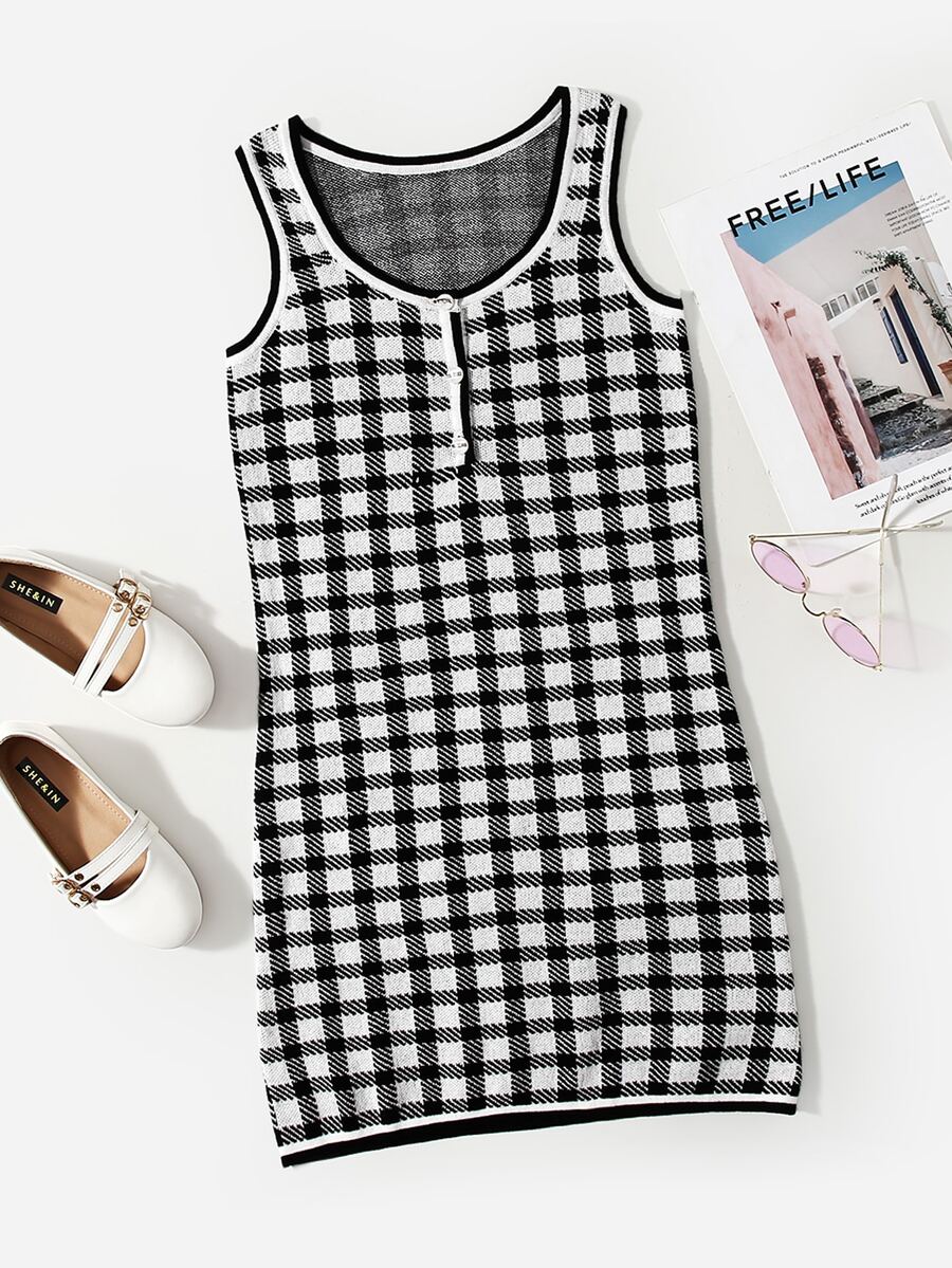 Áo len nữ Nút phía trước Kẻ sọc Giải trí - Đen và trắng - Xem 1