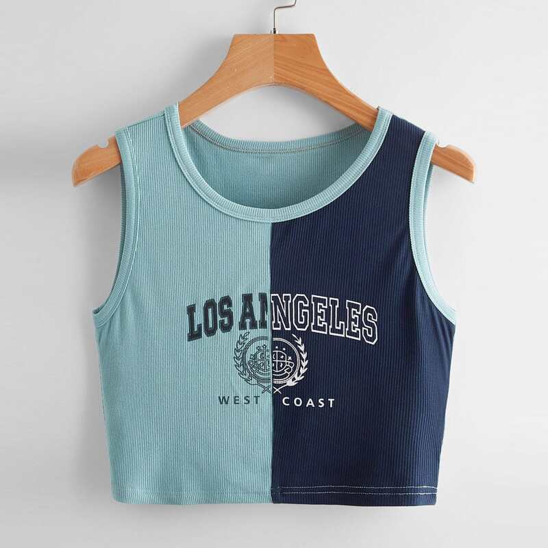 

Two Tone Letter Graphic Tank Top, Multicolor