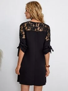EMERY ROSE Contrast Lace Knot Cuff Tunic Dress