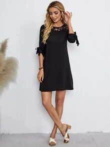 EMERY ROSE Contrast Lace Knot Cuff Tunic Dress