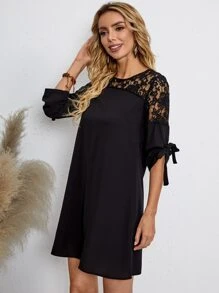 EMERY ROSE Contrast Lace Knot Cuff Tunic Dress